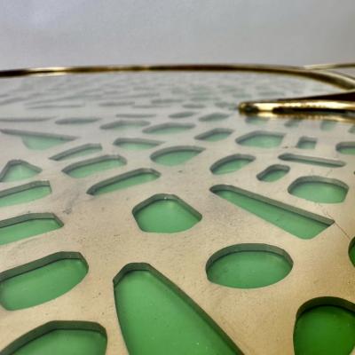 Late 20th Century Pair of Brass Transparent Glass Water Lilies Side Tables