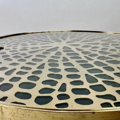 Late 20th Century Pair of Brass Transparent Glass Water Lilies Side Tables