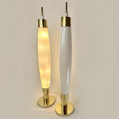 Late 20th Century Pair of Brass White Murano Hand Blown Glass Floor Lamps
