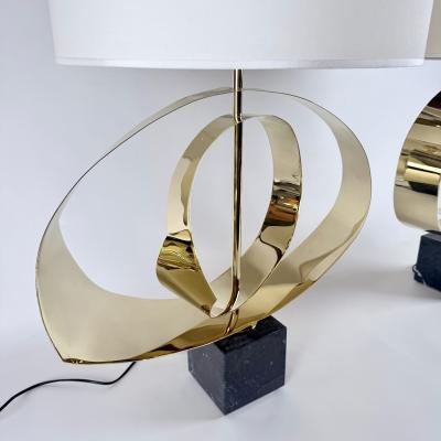 Late 20th Century Pair of Brass and Black Marquina Marble Sculptural Table Lamps