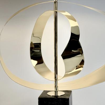 Late 20th Century Pair of Brass and Black Marquina Marble Sculptural Table Lamps