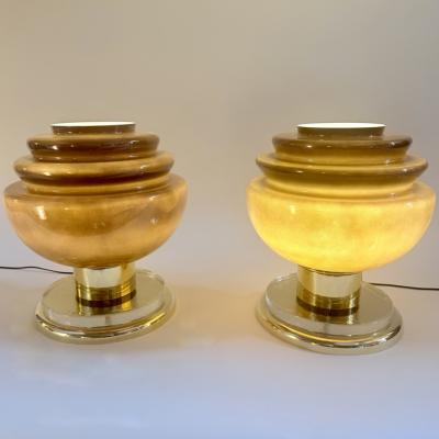 Late 20th Century Pair of Brass and Grey Murano Glass Table Lamps