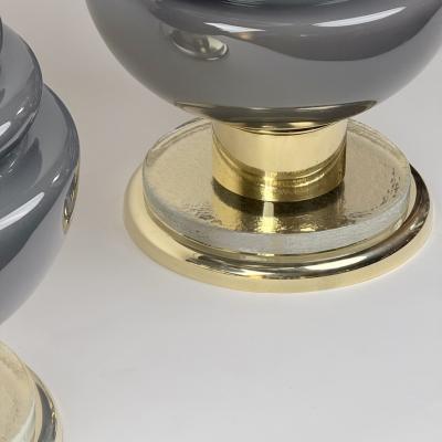 Late 20th Century Pair of Brass and Grey Murano Glass Table Lamps