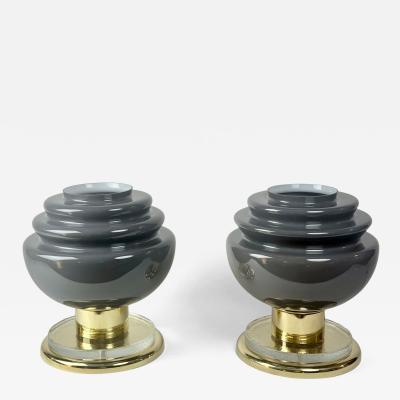 Late 20th Century Pair of Brass and Grey Murano Glass Table Lamps