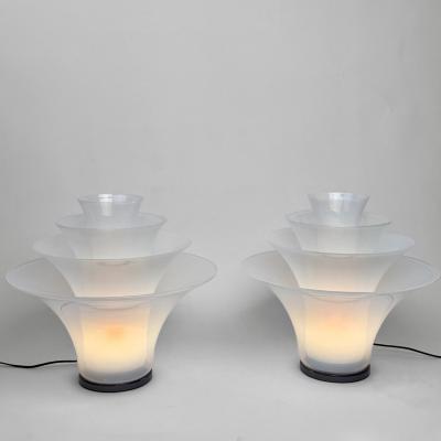 Late 20th Century Pair of Brass and Iridescent Murano Glass Table Lamps