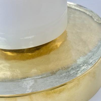 Late 20th Century Pair of Brass and Lattimo Murano Glass Table Lamps