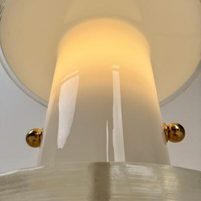 Late 20th Century Pair of Brass and Lattimo Murano Glass Table Lamps