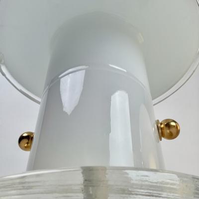 Late 20th Century Pair of Brass and Lattimo Murano Glass Table Lamps