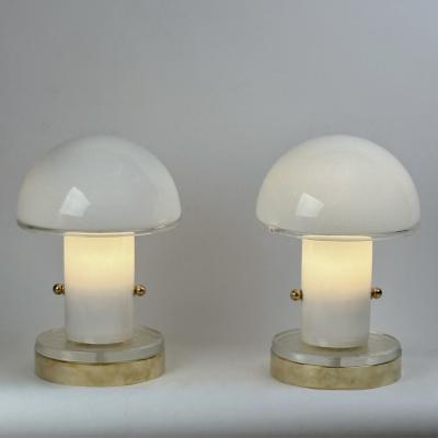 Late 20th Century Pair of Brass and Lattimo Murano Glass Table Lamps