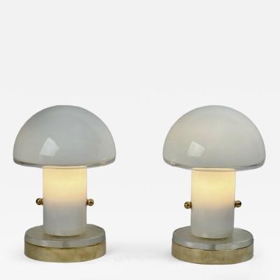 Late 20th Century Pair of Brass and Lattimo Murano Glass Table Lamps