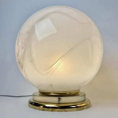 Late 20th Century Pair of Brass and Marbled Murano Glass Table Lamps