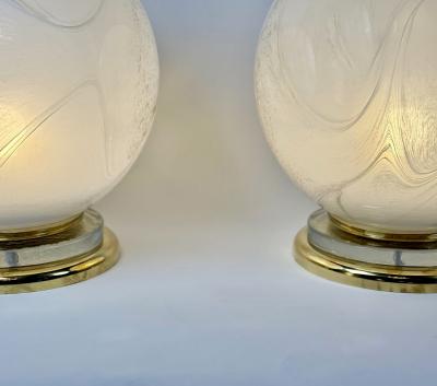 Late 20th Century Pair of Brass and Marbled Murano Glass Table Lamps