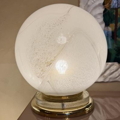 Late 20th Century Pair of Brass and Marbled Murano Glass Table Lamps