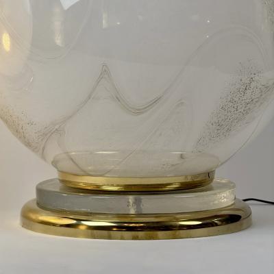 Late 20th Century Pair of Brass and Marbled Murano Glass Table Lamps