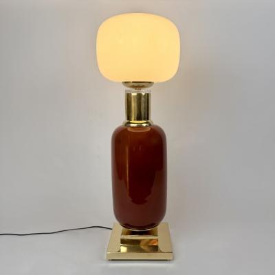Late 20th Century Pair of Brass and Murano Glass Tall Table Lamps
