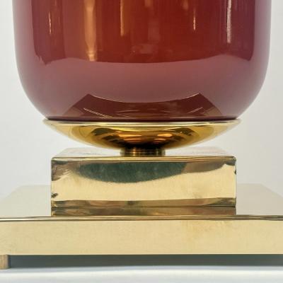 Late 20th Century Pair of Brass and Murano Glass Tall Table Lamps