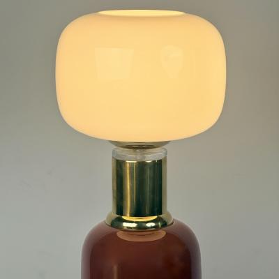 Late 20th Century Pair of Brass and Murano Glass Tall Table Lamps