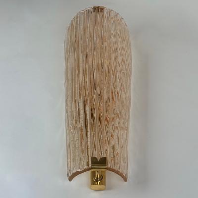 Late 20th Century Pair of Brass and Pink Murano Glass w Gold Glitter Sconces