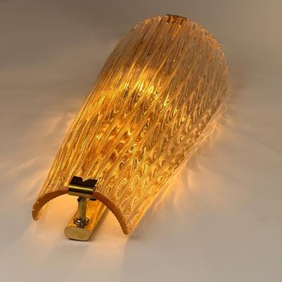 Late 20th Century Pair of Brass and Pink Murano Glass w Gold Glitter Sconces