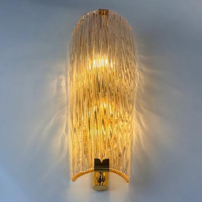 Late 20th Century Pair of Brass and Pink Murano Glass w Gold Glitter Sconces