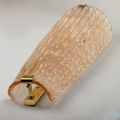 Late 20th Century Pair of Brass and Pink Murano Glass w Gold Glitter Sconces