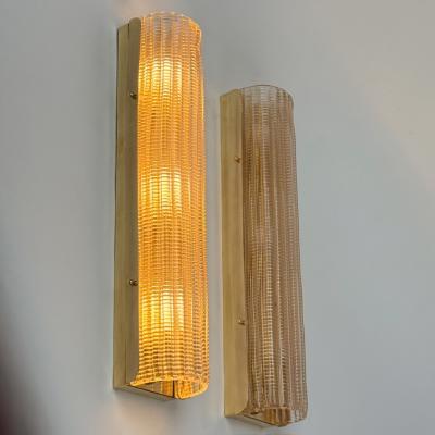 Late 20th Century Pair of Brass and Pink Transparent Murano Glass Sconces