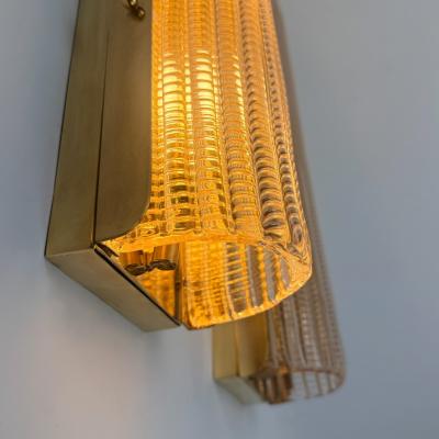 Late 20th Century Pair of Brass and Pink Transparent Murano Glass Sconces