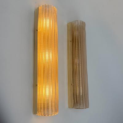 Late 20th Century Pair of Brass and Pink Transparent Murano Glass Sconces