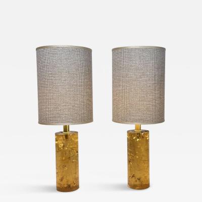 Late 20th Century Pair of Italian Amber Fractal Resin Table Lamps