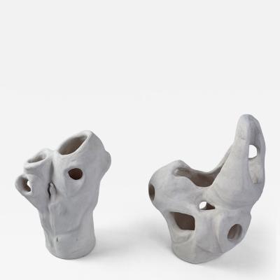 Late 20th Century Pair of Italian Terracotta Sculptures Painted in White