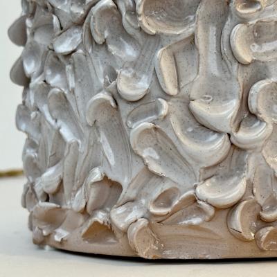 Late 20th Century Pair of Italian White Ceramic Sculptural Table Lamps w Shades