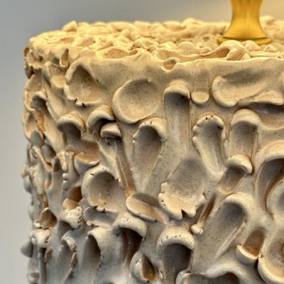 Late 20th Century Pair of Italian White Ceramic Sculptural Table Lamps w Shades