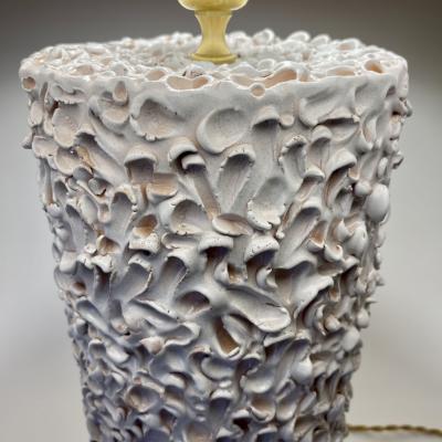 Late 20th Century Pair of Italian White Ceramic Sculptural Table Lamps w Shades