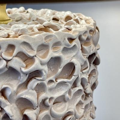 Late 20th Century Pair of Italian White Ceramic Sculptural Table Lamps w Shades