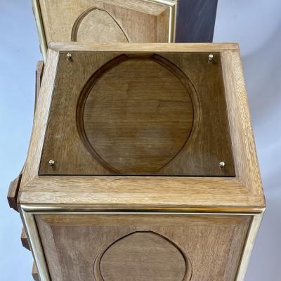 Late 20th Century Pair of Italian Wood Brass Light Brown Glass Night Stands