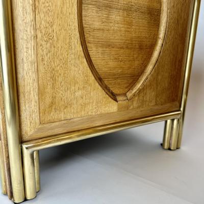 Late 20th Century Pair of Italian Wood Brass Light Brown Glass Night Stands