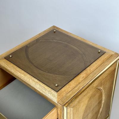 Late 20th Century Pair of Italian Wood Brass Light Brown Glass Night Stands