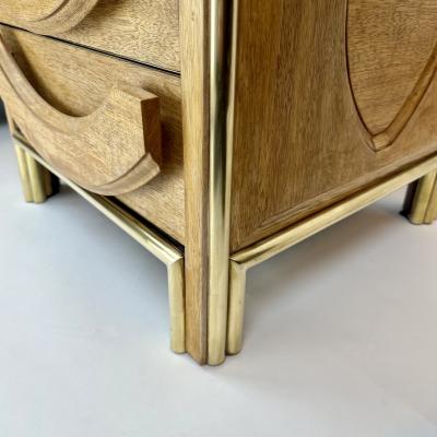 Late 20th Century Pair of Italian Wood Brass Light Brown Glass Night Stands