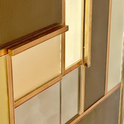 Late 20th Century Pair of Italian Wood Brass Mirror Opaline Glass Cabinets