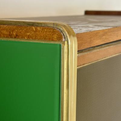 Late 20th Century Pair of Italian Wood Brass Mirror Opaline Glass Cabinets