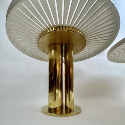 Late 20th Century Pair of Round Ash Wood w Opaline Glass Brass Coffee Tables