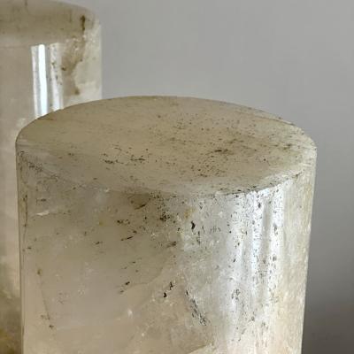 Late 20th Century Pair of Round Brass White Rock Crystal Stone Table Lamps