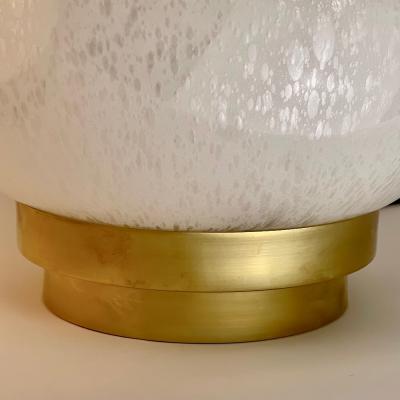 Late 20th Century Pair of Round White Murano Art Glass Brass Table Lamps
