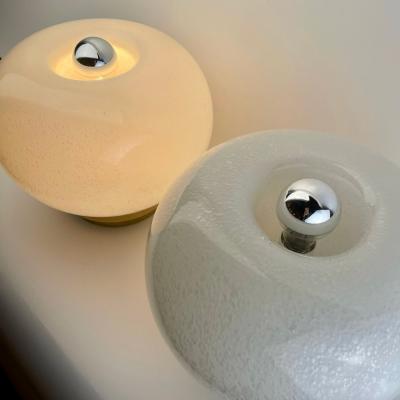 Late 20th Century Pair of Round White Murano Art Glass Brass Table Lamps