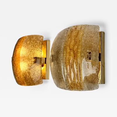 Late 20th Century Pair of Squared Brass and Amber Murano Glass Sconces