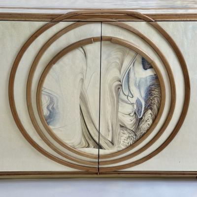 Late 20th Century Pair of White Murano Art Glass Wood w Brass Details Cabinets