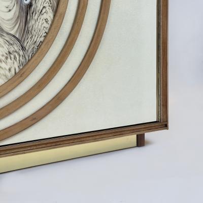 Late 20th Century Pair of White Murano Art Glass Wood w Brass Details Cabinets