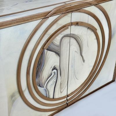 Late 20th Century Pair of White Murano Art Glass Wood w Brass Details Cabinets