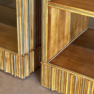 Late 20th Century Pair of Wood Brass Breadsticks Bookcases w Bronzed Mirrors
