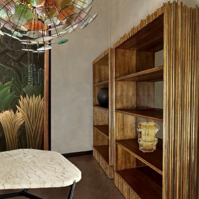 Late 20th Century Pair of Wood Brass Breadsticks Bookcases w Bronzed Mirrors